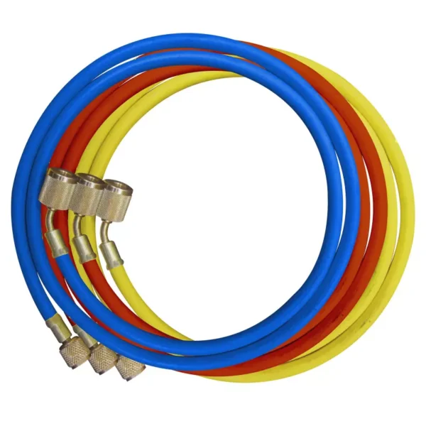 Kit mangueras de 150cm para Manifold (set de 3 unidades) para R22….R410 – CT-360-RYB-H-1/4 SAE