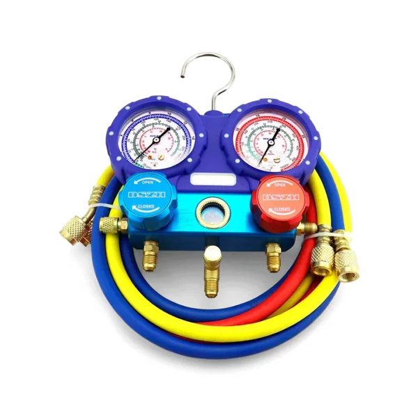 Manifold WK-C6002B con 3 mangueras de 150cm (R22/R404A/R407C/R410A) – emp. simple
