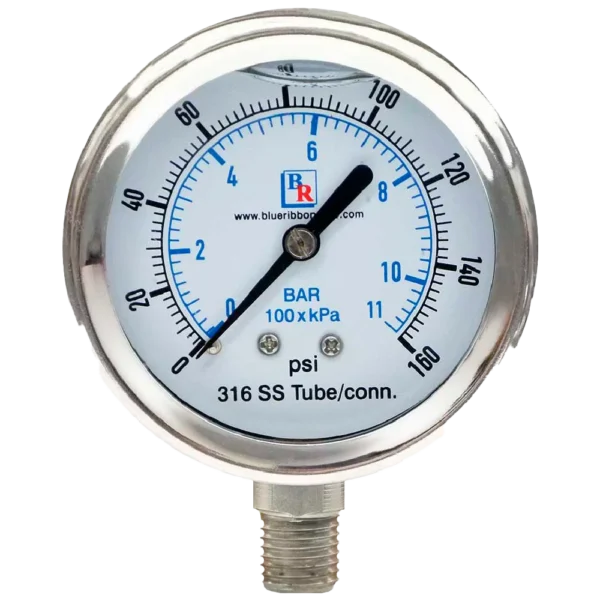 Manómetro C/Glicerina de Alta 0 – 500PSI conex. inf. 1/4″ SAE/68mm – R22-134A-404A-507A con flange